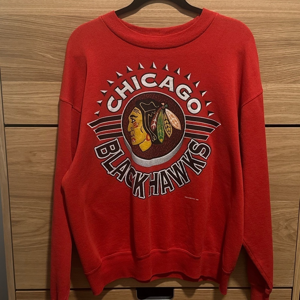 Rare Vintage 1993 Chicago Blackhawks Crewneck Sweatshirt Team Hanes NHL USA Made